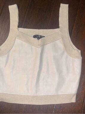 Central Park West Cream Knit-Trim Cropped Tank